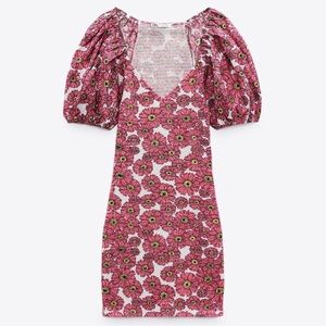 SOLD:ZARA PRINTED BALLOON SLEEVE DRESS. NWT. Size L